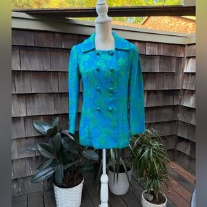 Vintage brocade jacket blue green button lined S/M by Image California